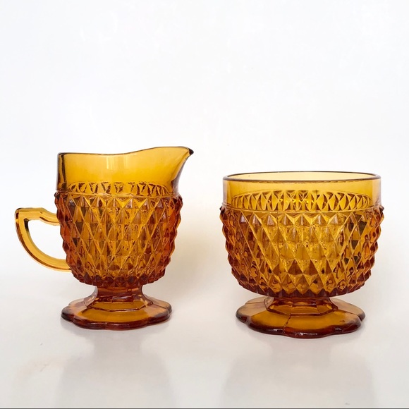 Vintage Other - Vintage | Amber Glass Sugar Bowl and Creamer Set